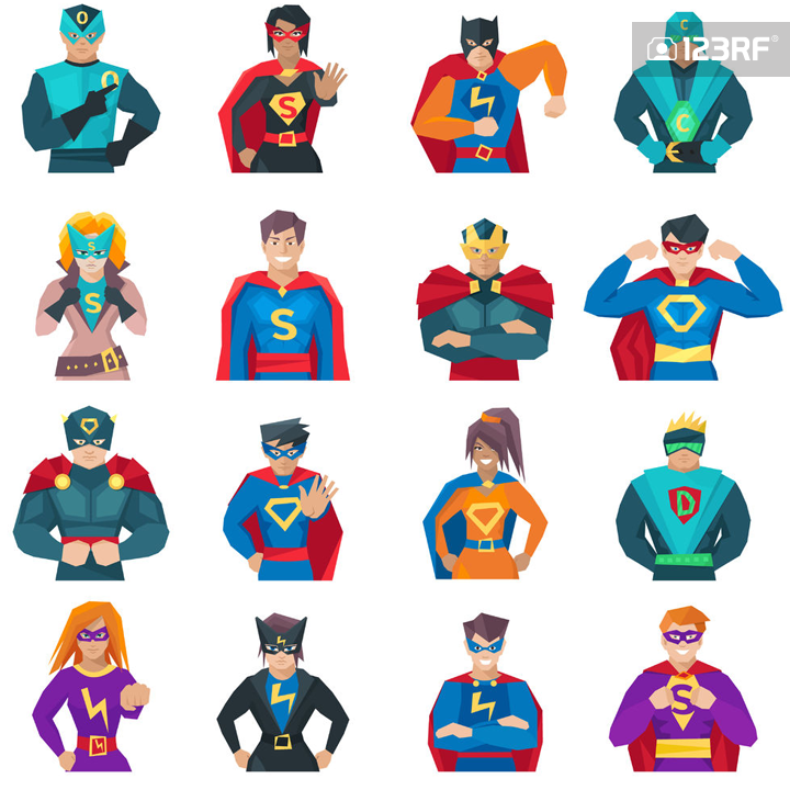 Vector - Superhero icons set with strong men and women flat isolated vector illustration