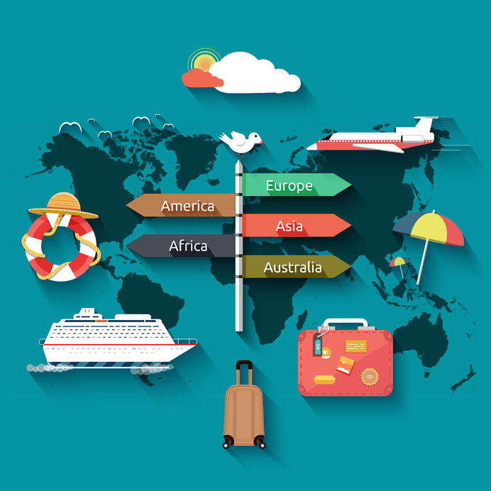 Vector - Icons set of traveling, planning a summer vacation, tourism and journey