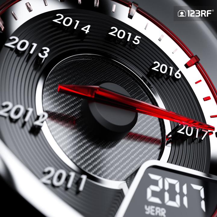 Illustration - 3d illustration of 2017 year car speedometer. Countdown concept