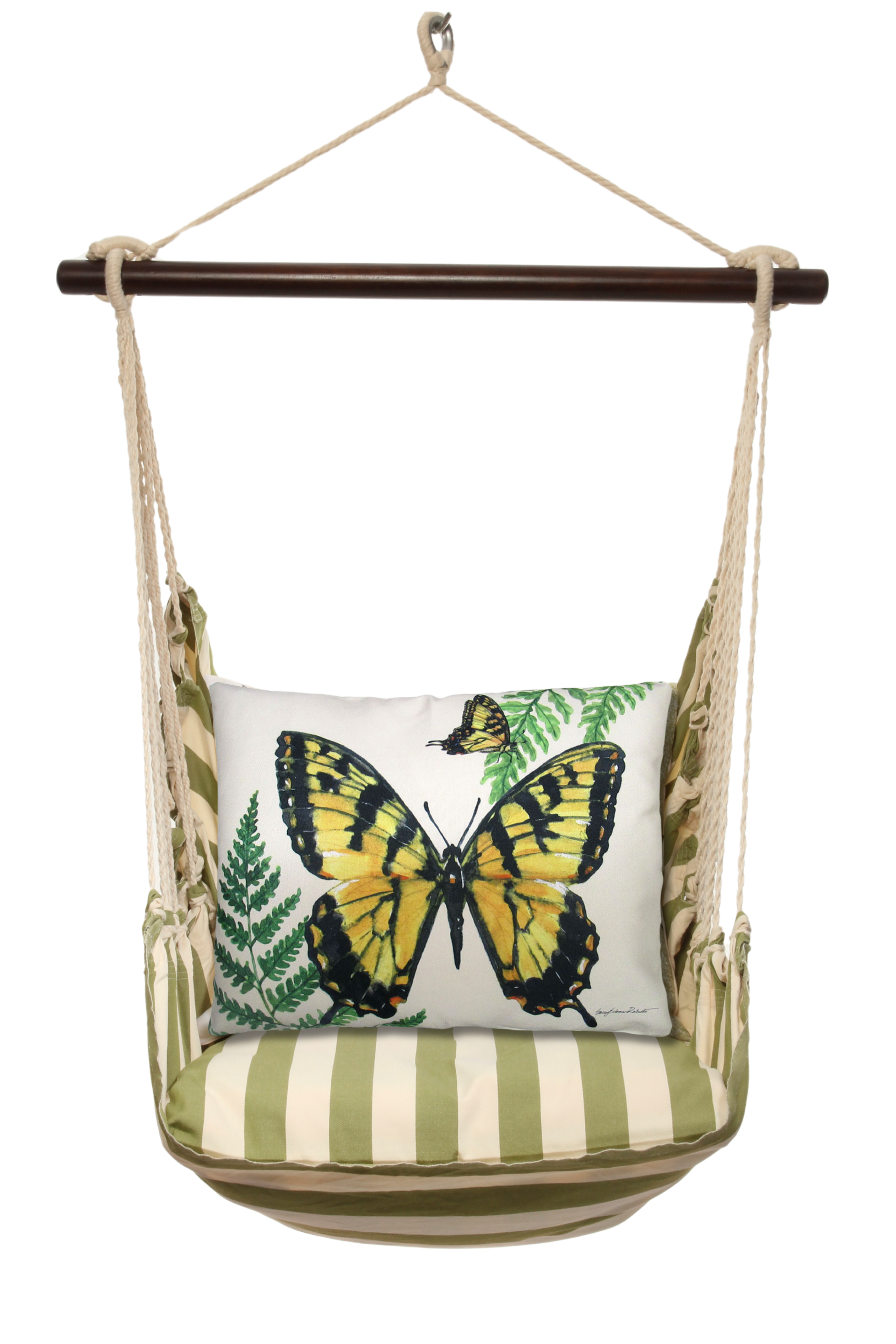 Hammock Swing 4-piece Set - Summer Palms Stripe with Beautiful Butterfly pillow
