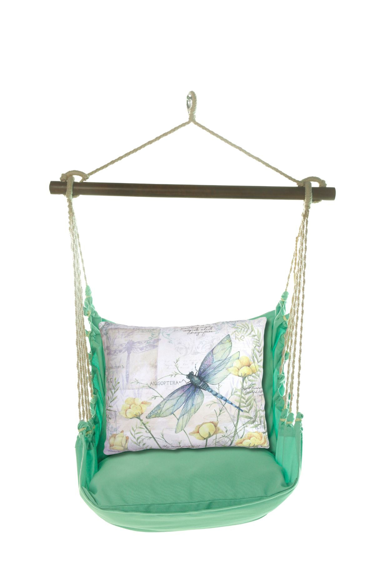Hammock Swing 4-piece Set - Seafoam Green Solid w/ Dragonfly and Yellow Poppies