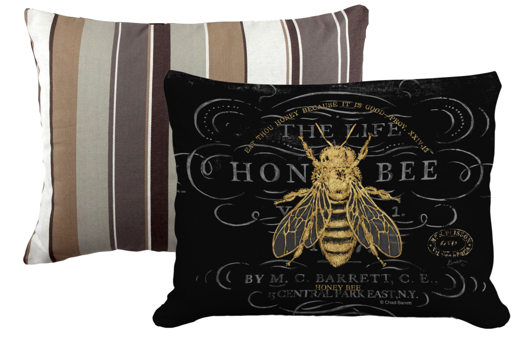 Pillow Bundle - Slate Gray Stripe + Vintage Bee (19x24")