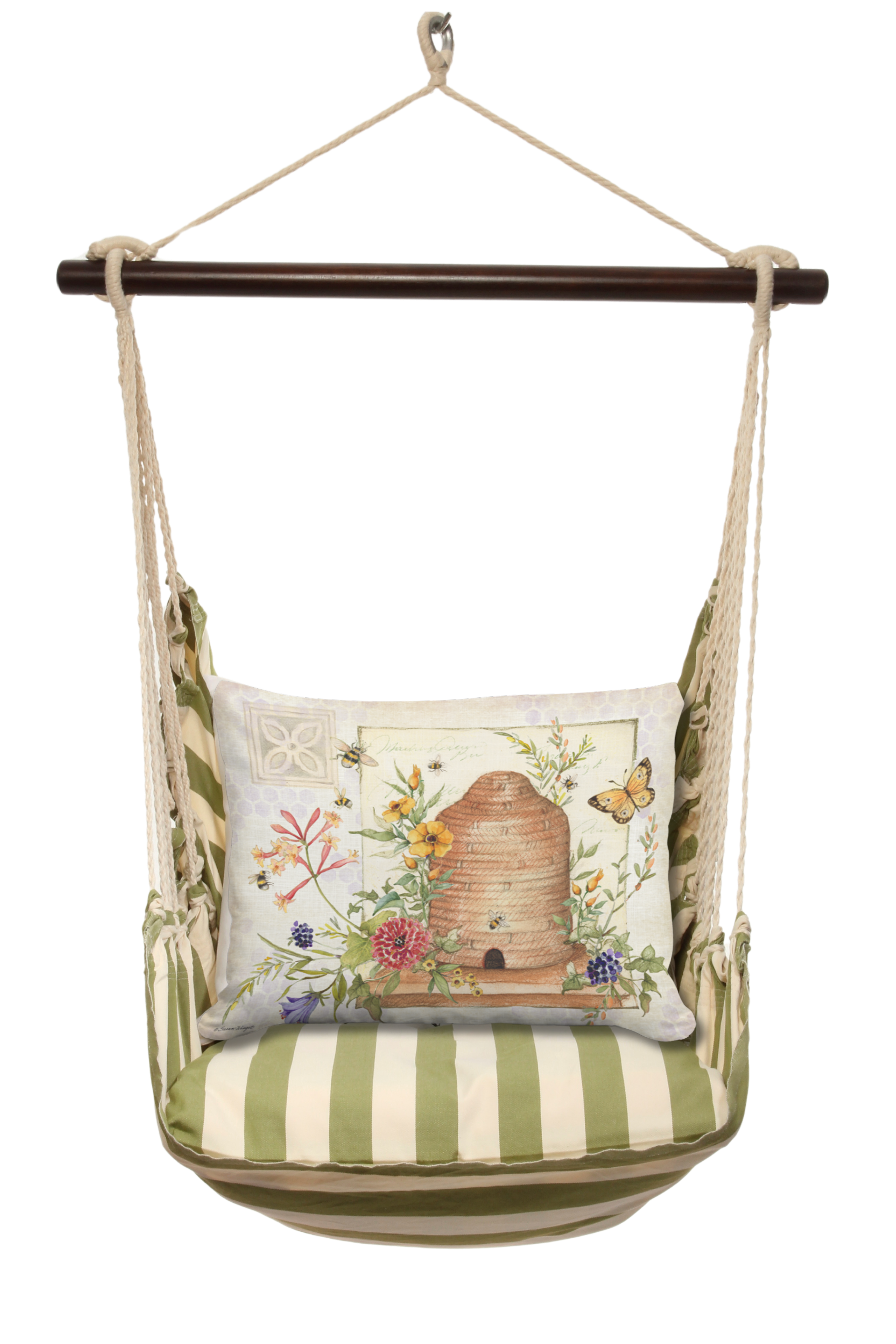 Hammock Swing 4-piece Set - Summer Palms Stripe w/ Bee Humble Skep