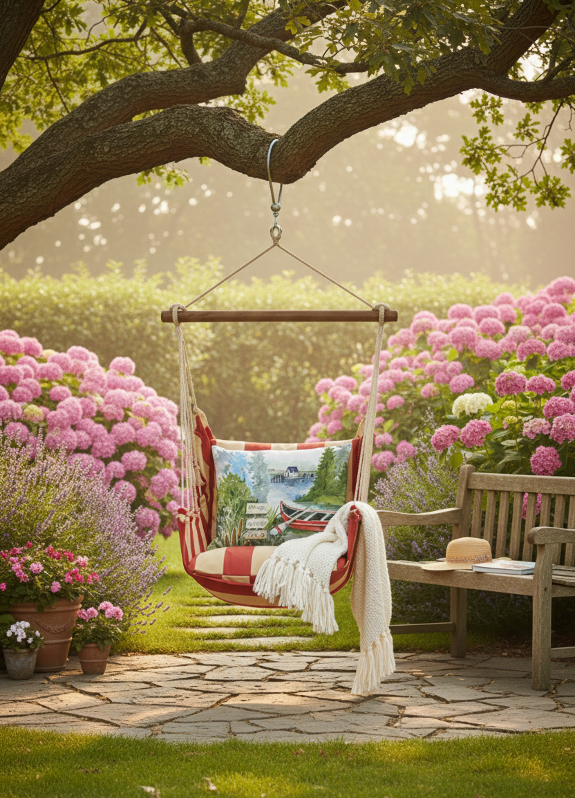 Thumbnail: Hammock Swing 4-piece Set - Americana Stripe w/ Lake Canoe