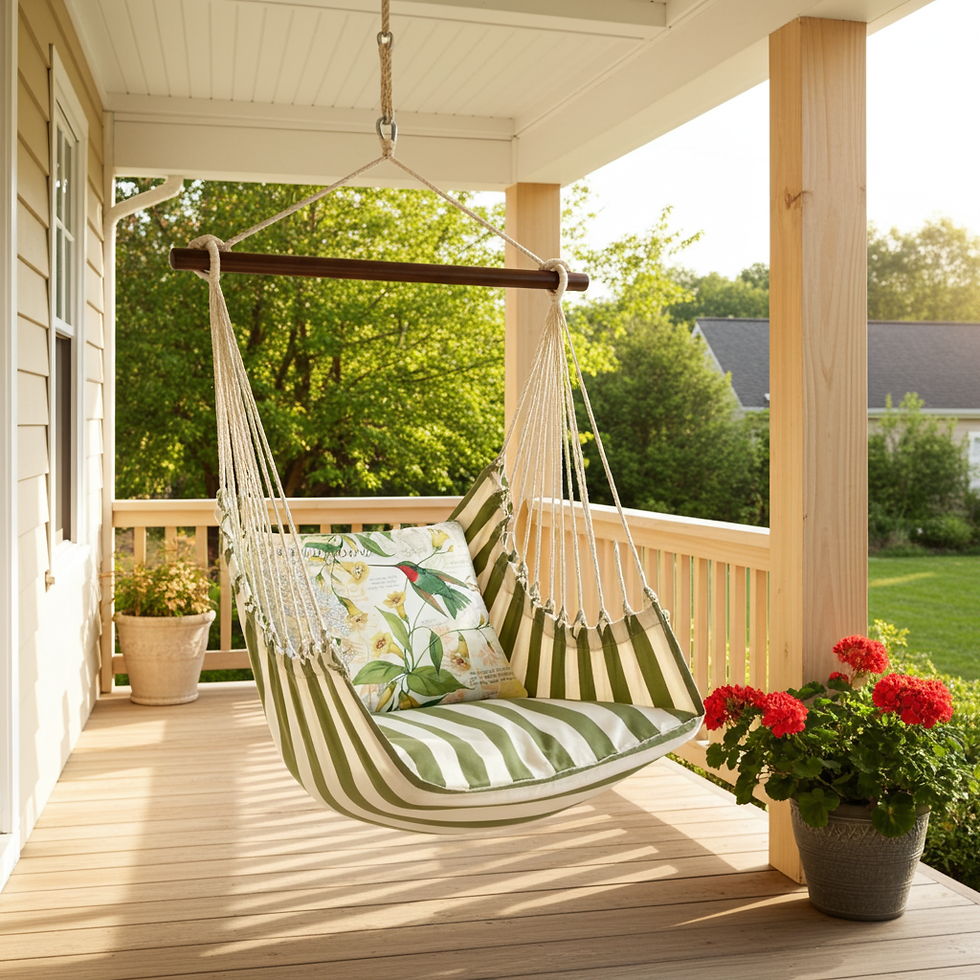 Thumbnail: Hammock Swing 4-piece Set - Summer Palms w/ Hummingbird w/ Carolina Jasmine