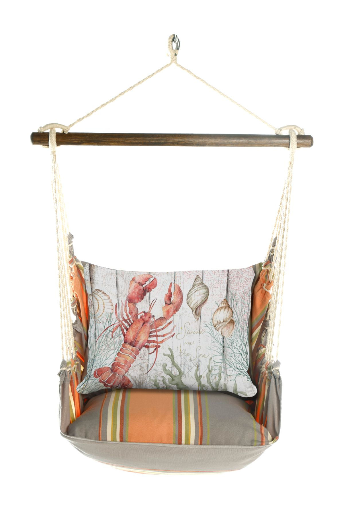 Hammock Swing 4-piece Set - Serene Sunset w/ Lobster with Seashells pillow