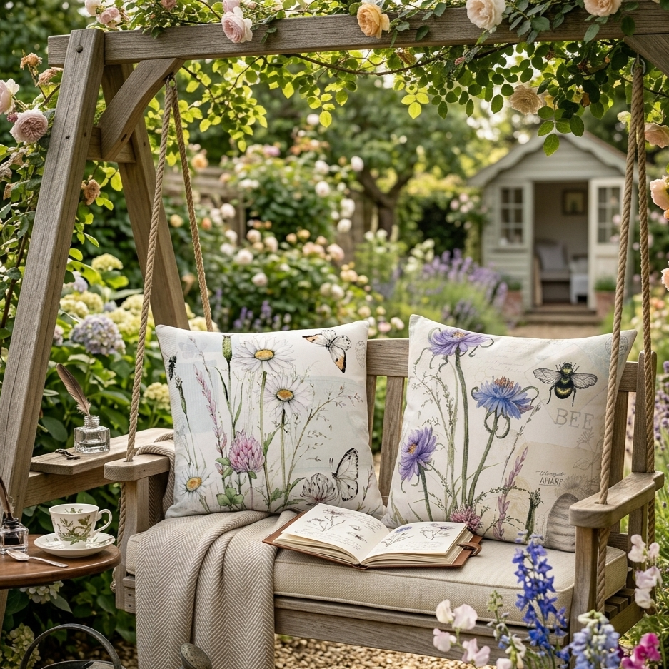 Thumbnail: Pillow - Bees and Wildflowers