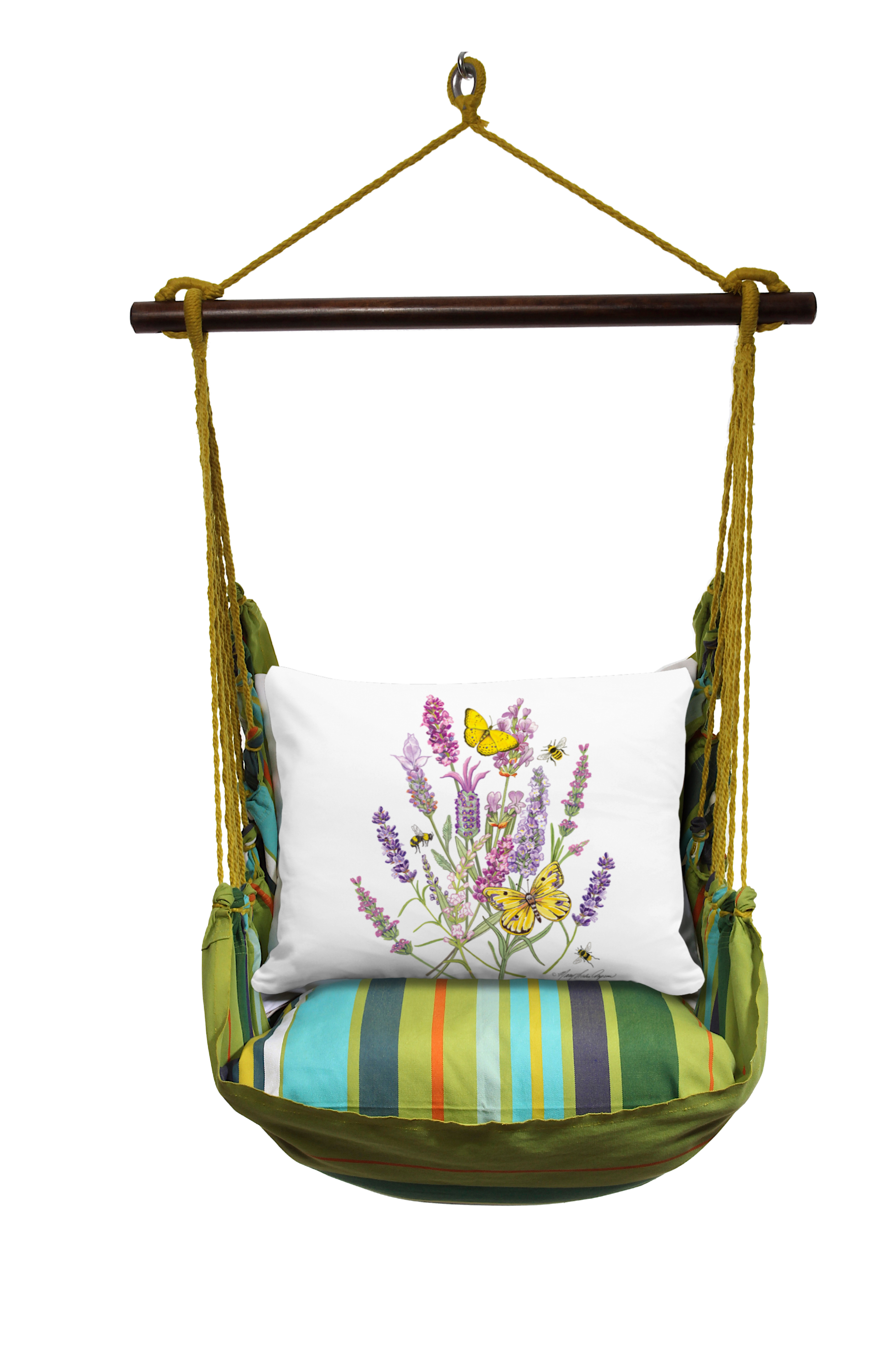 Hammock Swing 4-piece Set - Citrus Stripe w/ Lavender with Yellow Butterflies