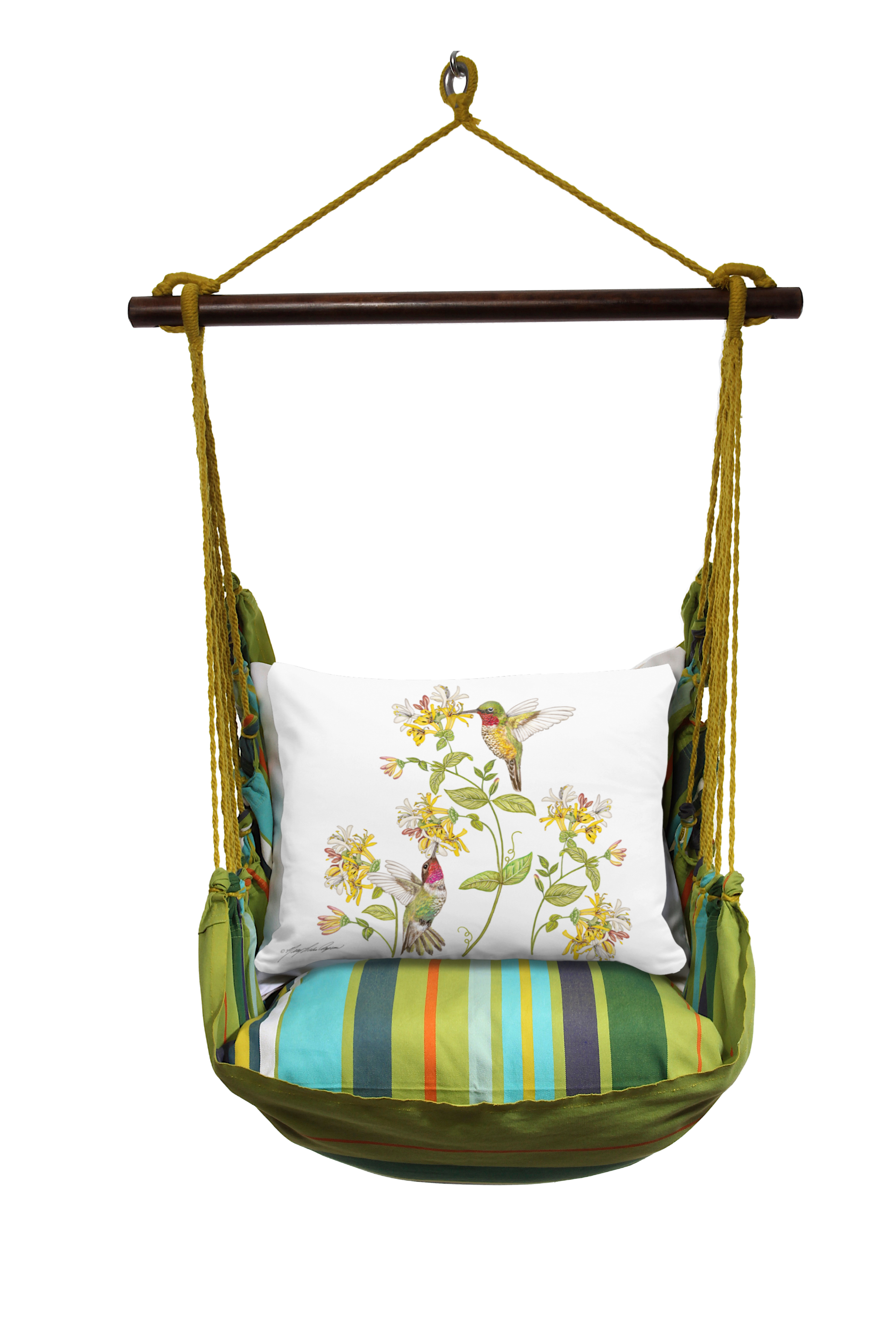 Hammock Swing 4-piece Set - Citrus Stripe w/ Hummingb. Duo w/ Honeysuckles