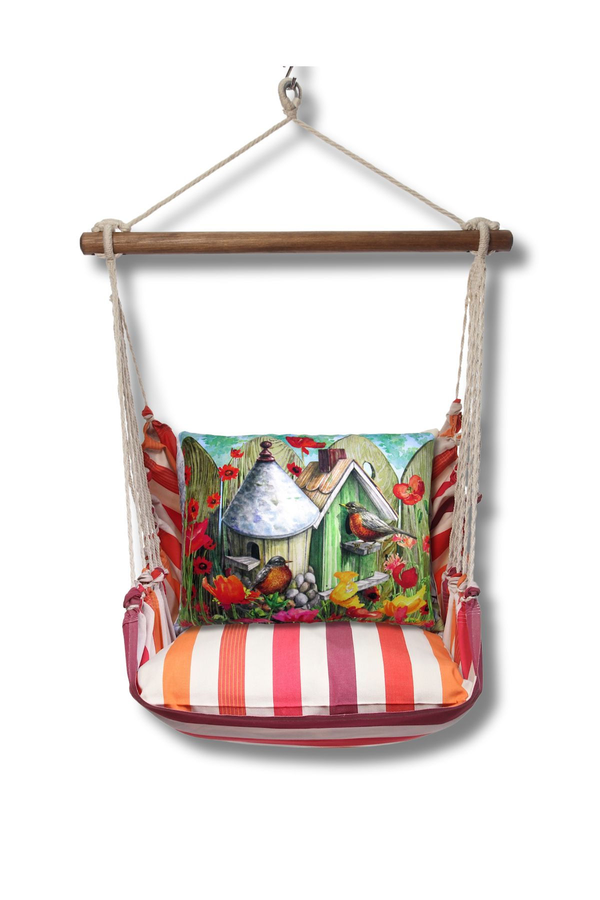 Hammock Swing 4-piece Set - Cristina Stripe w/ Birdhouse with Dome pillow