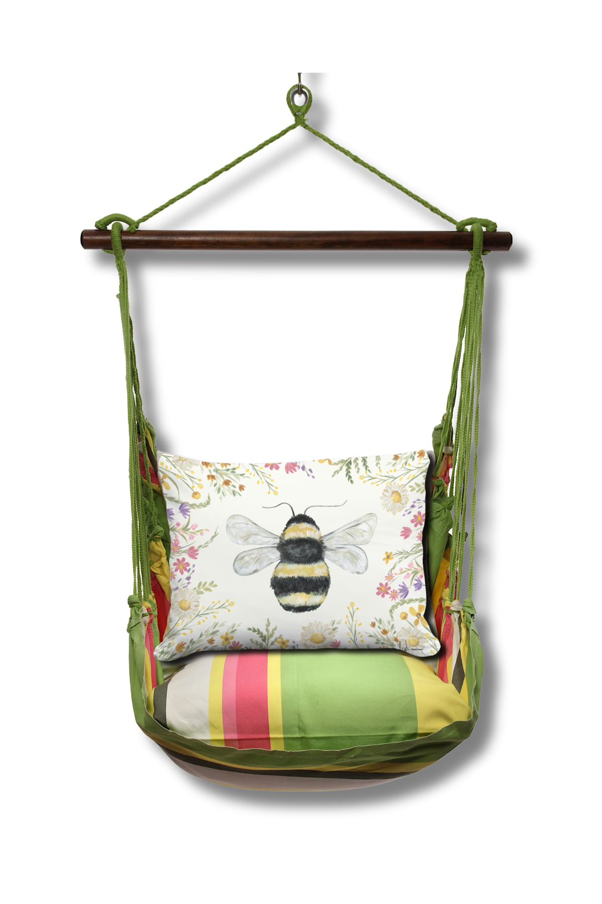 Hammock Swing 4-piece Set - Fresh Lime Stripe w/ Floral Bee pillow