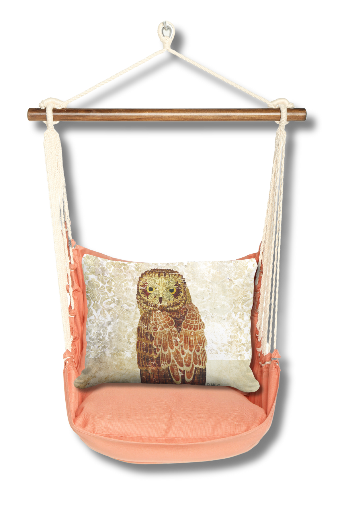 Hammock Swing 4-piece Set - Living Coral w/ Owl Portrait pillow