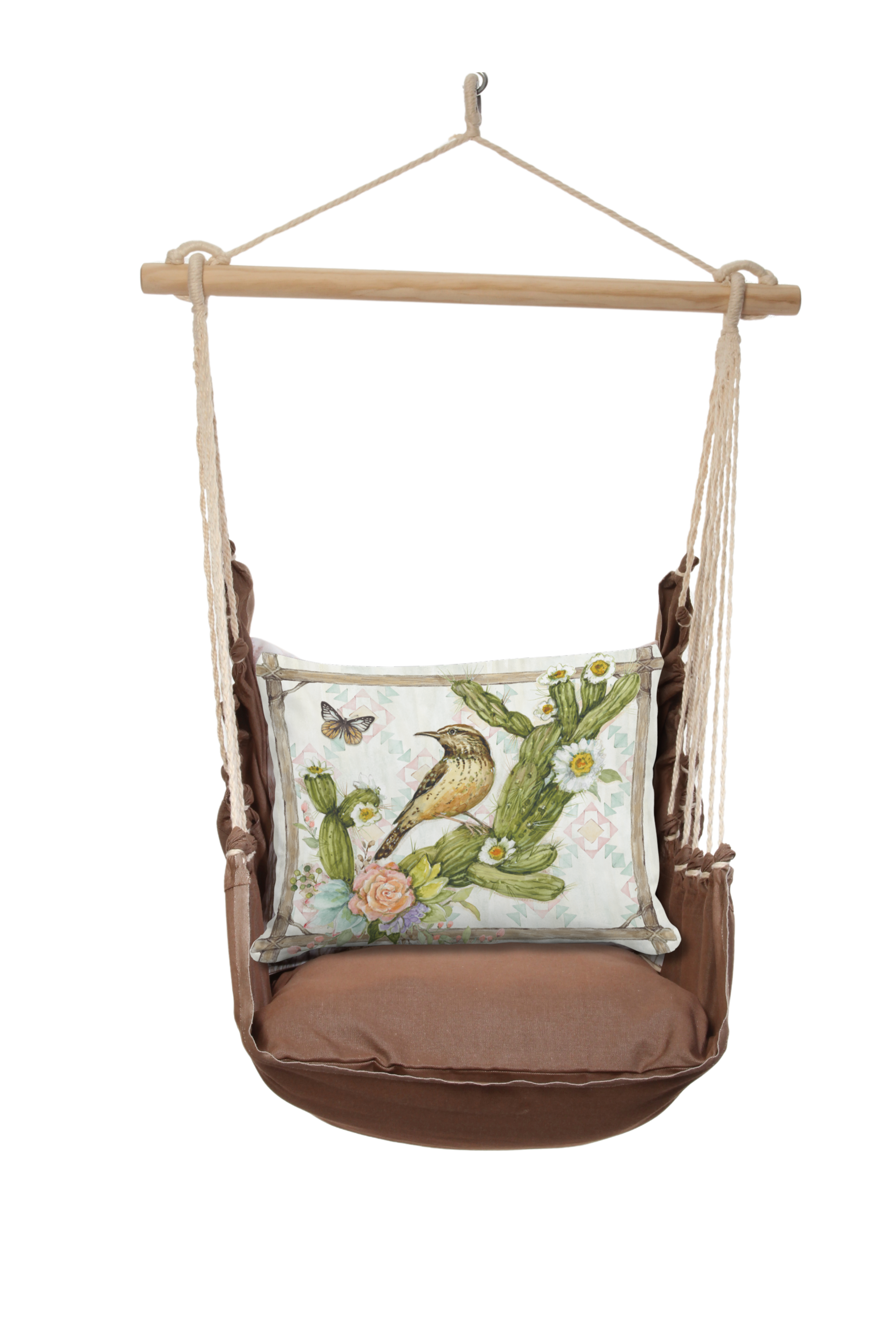 Hammock Swing 4-piece Set - Chocolate Solid w/ Bird on Cactus