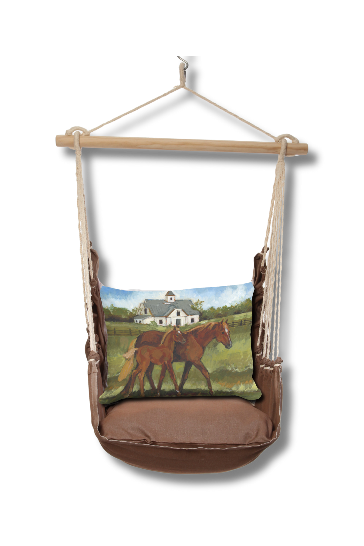 Hammock Swing 4-piece Set - Chocolate Solid w/ Brown Horses pillow