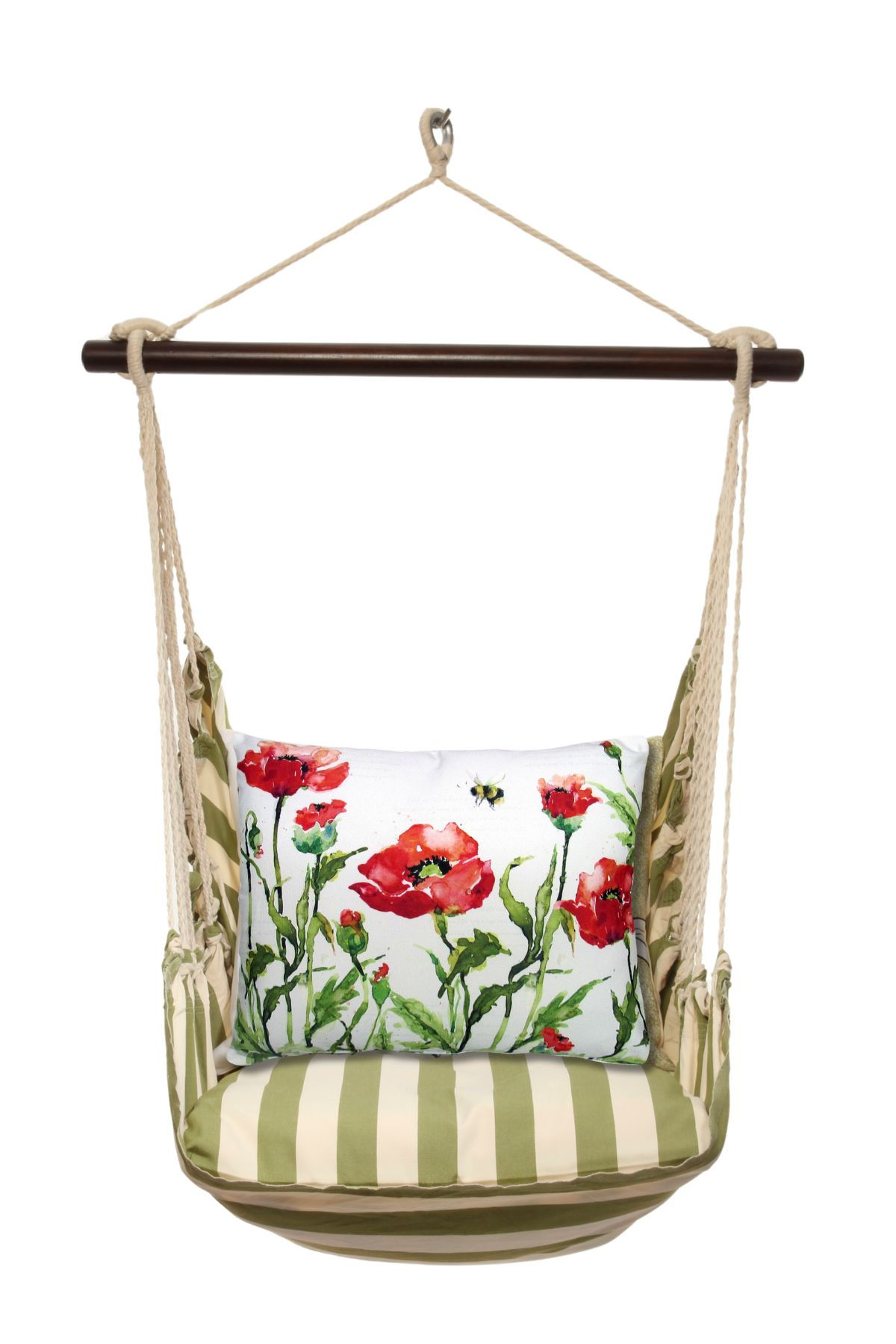 Hammock Swing 4-piece Set - Summer Palms Stripe with Poppies and Bees pillow