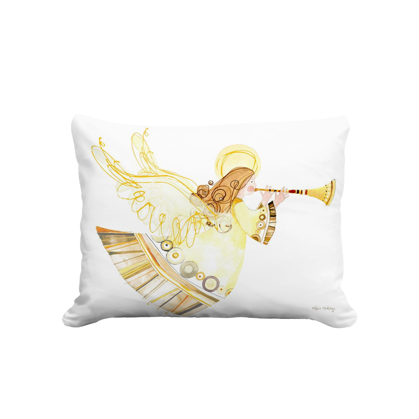 Pillow - Angel with Horn Facing Right (white)
