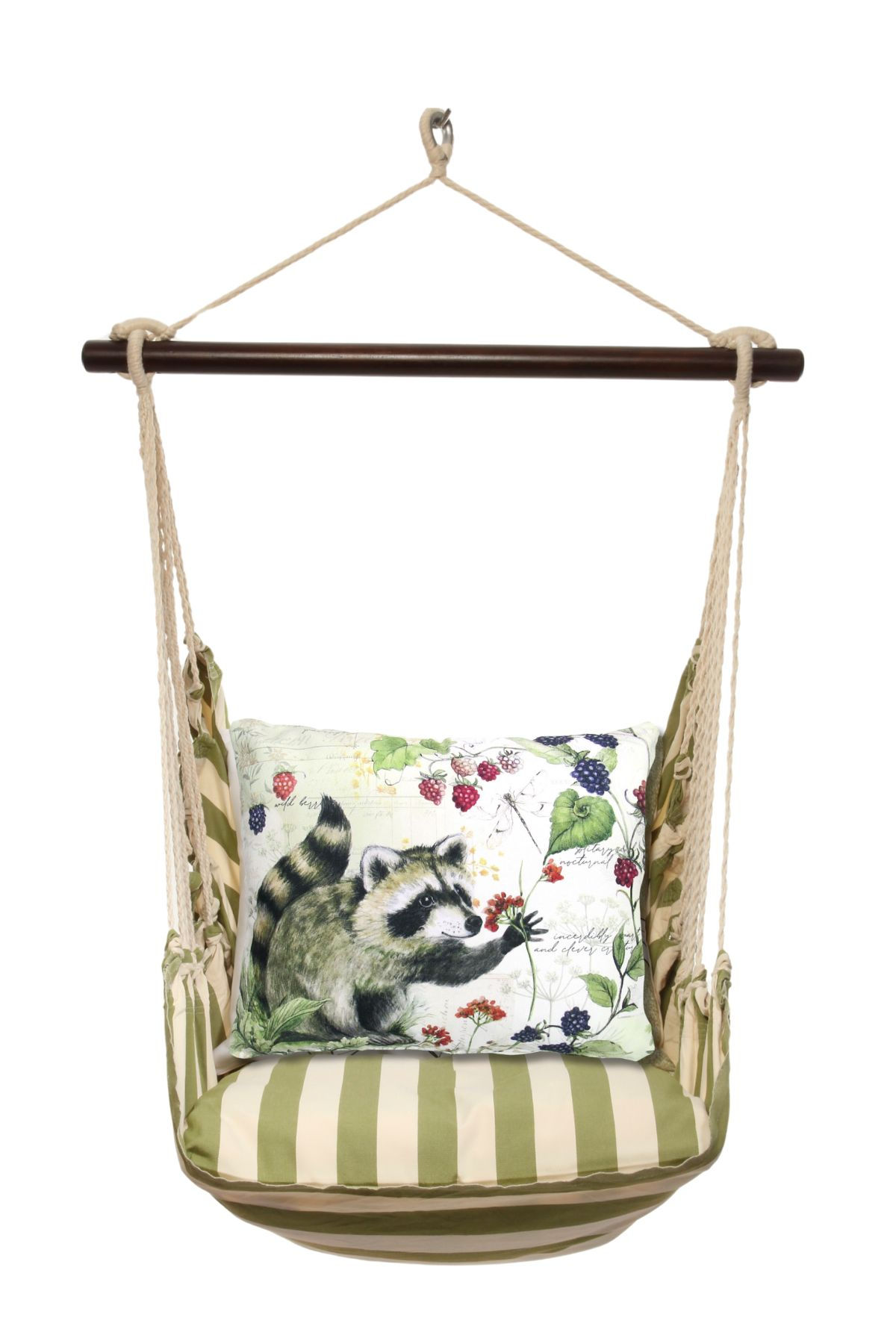 Hammock Swing 4-piece Set - Summer Palms Stripe with Raccoon and Berries pillow