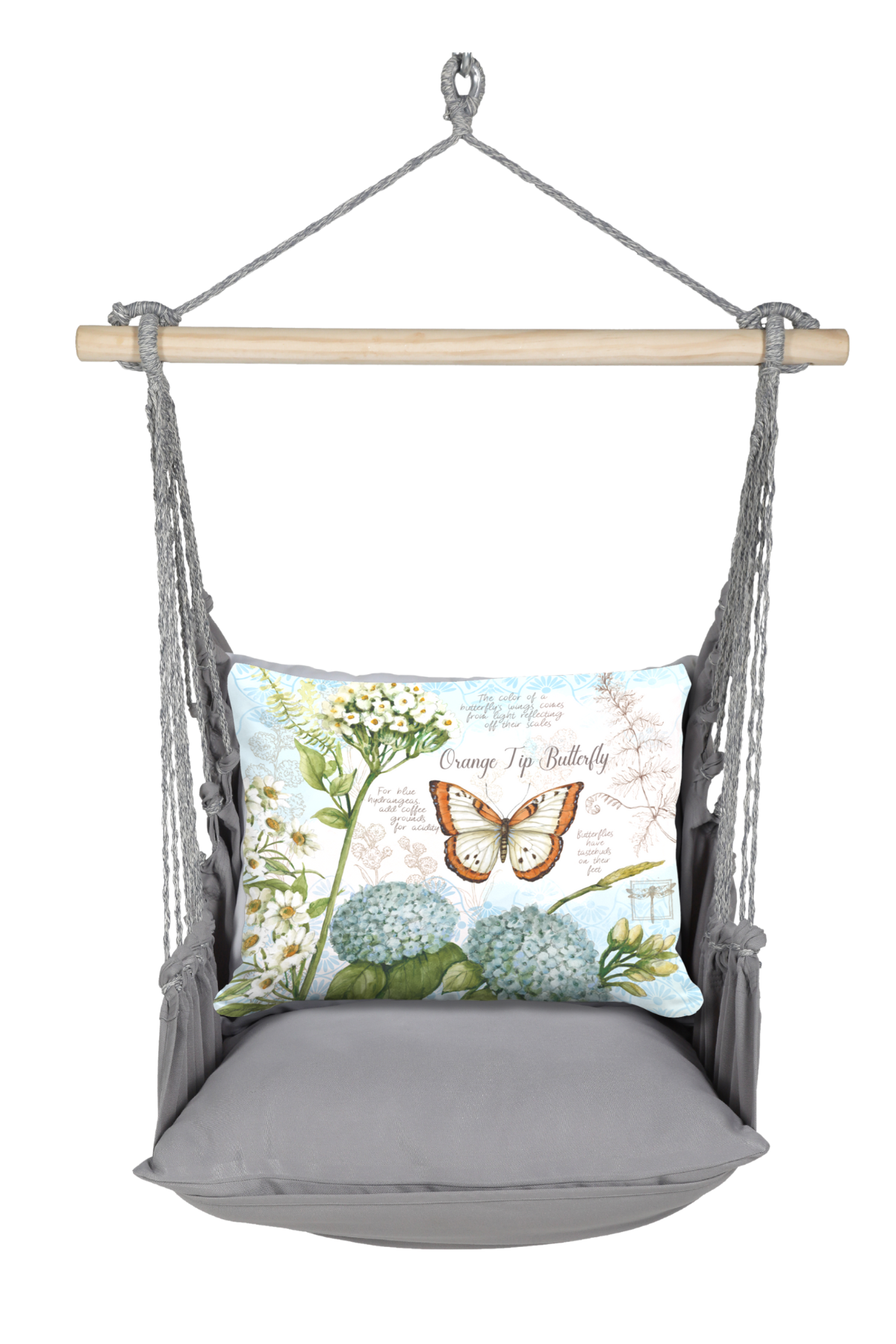 Hammock Swing 4-piece Set - Gray Solid w/ Butterfly Study