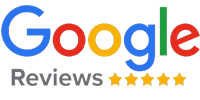 Google Reviews logo with five stars, supporting Google's review system.
