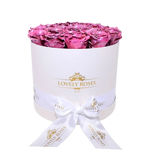 Round Shaped Roses Large Round Metallic Pink Preserved Roses | Lovely Roses