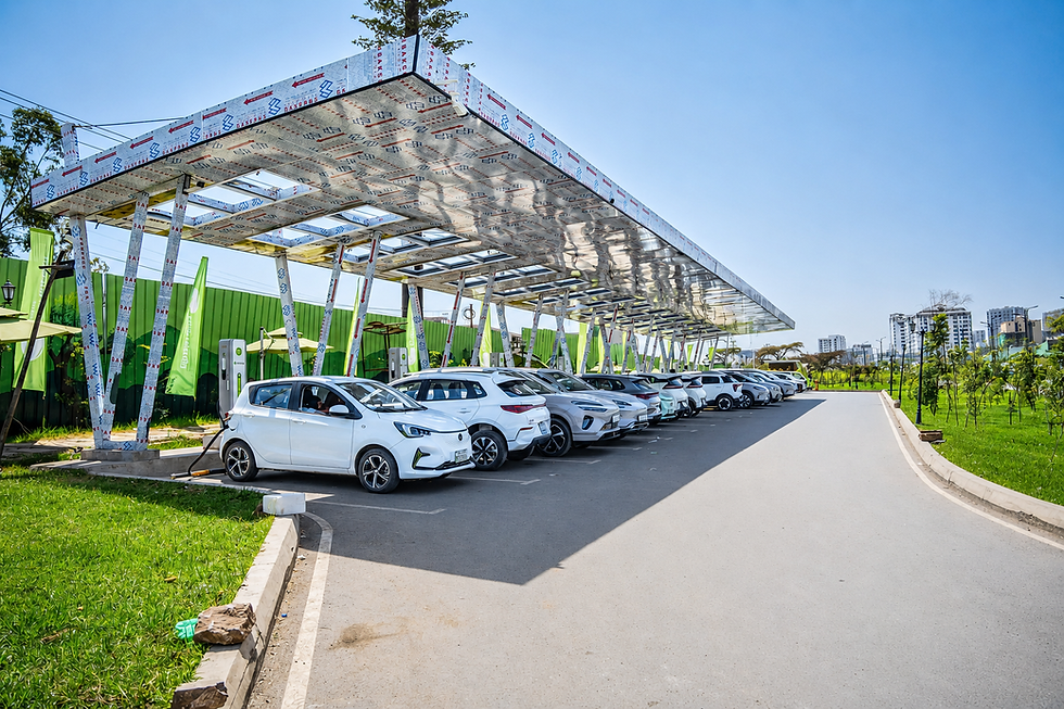 Electric cars charging at a solar canopy station