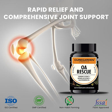 Ad CureGarden OA Rescue, Glucosamine HCL, Turmeric Extract, Boswellia Extract 60s