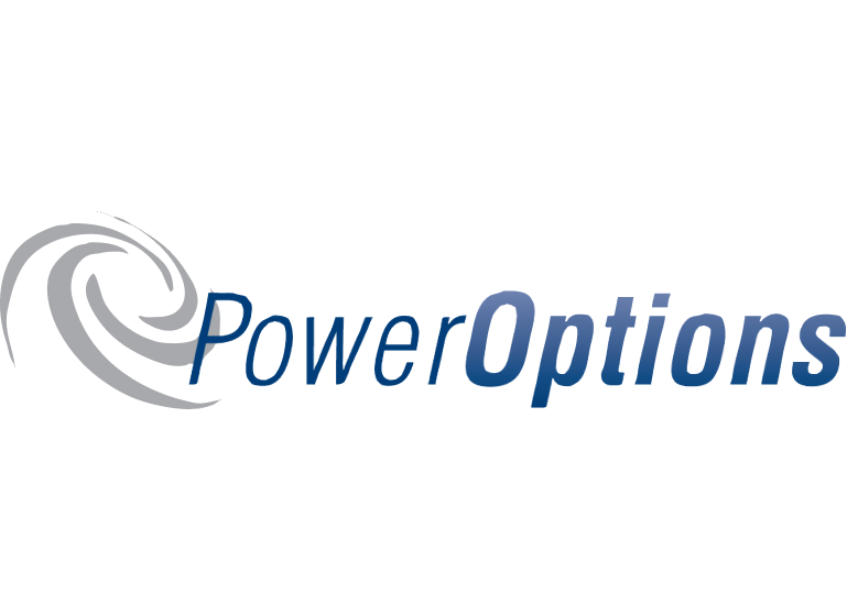 Power Options logo featuring a blue and gray swirling graphic element.