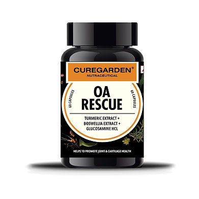 Front CureGarden OA Rescue, Glucosamine HCL, Turmeric Extract, Boswellia Extract 60s