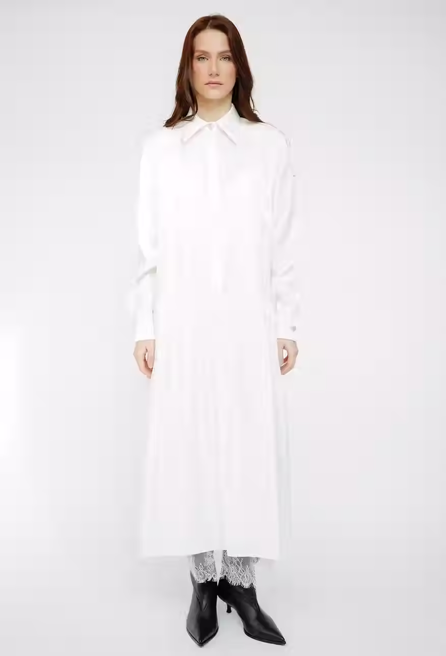 Layered pleated shirt dress