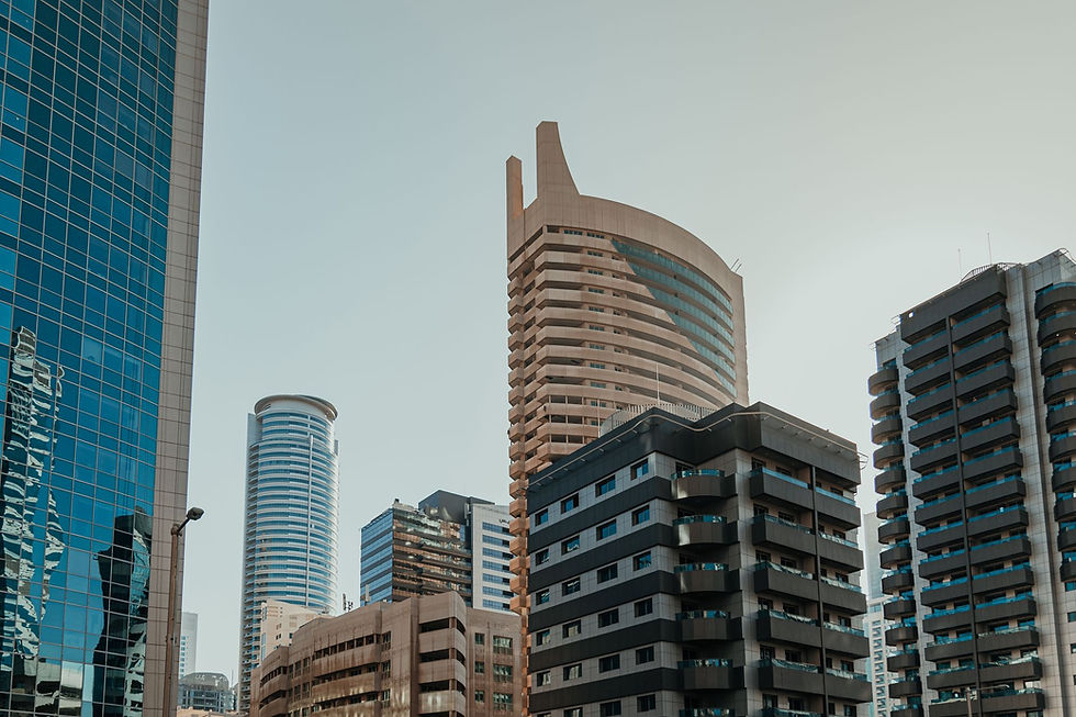 Modern city skyscrapers and high-rise buildings