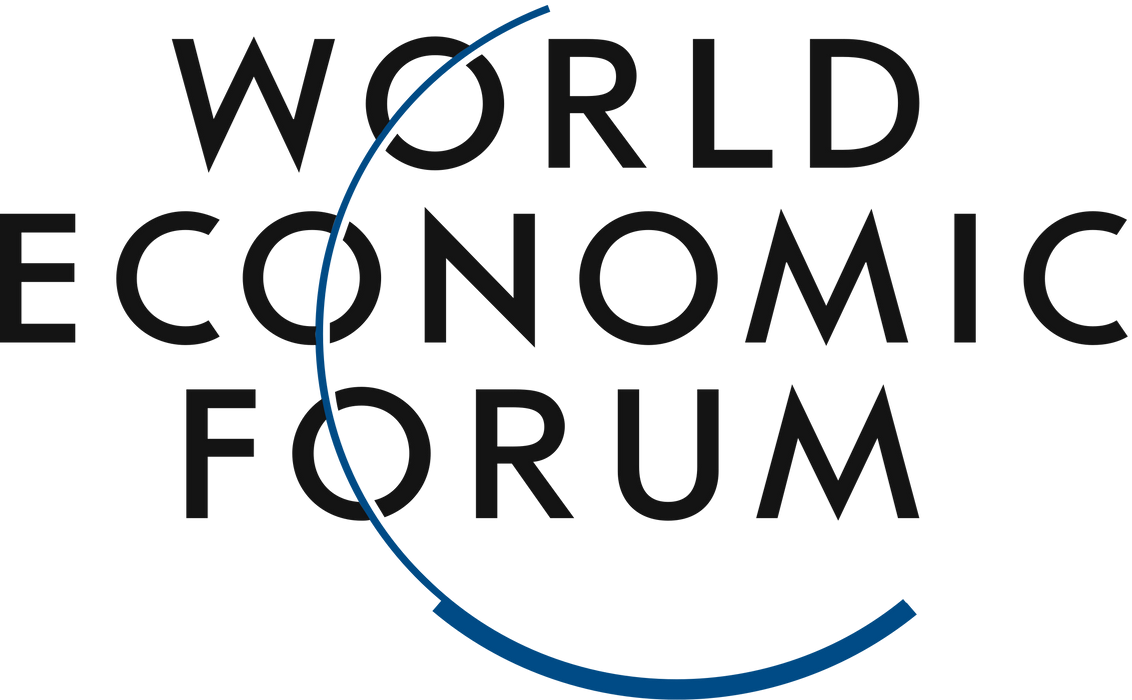 World Economic Forum logo on a black background, a global conference.
