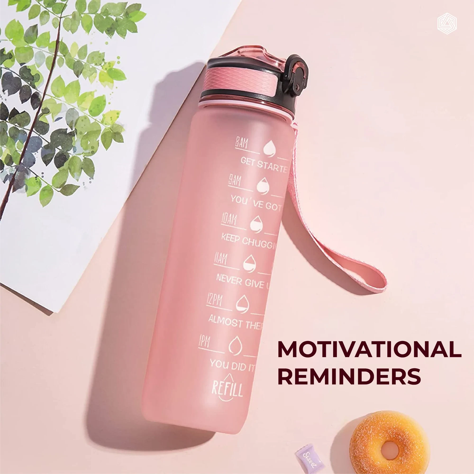 PINK WATER BOTTLES WITH MOTIVATIONAL TIME - 1LTR