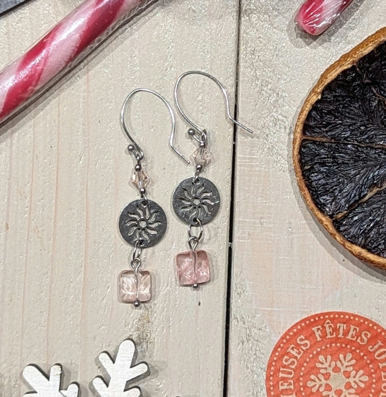 Boucle d'oreille-quartz rose