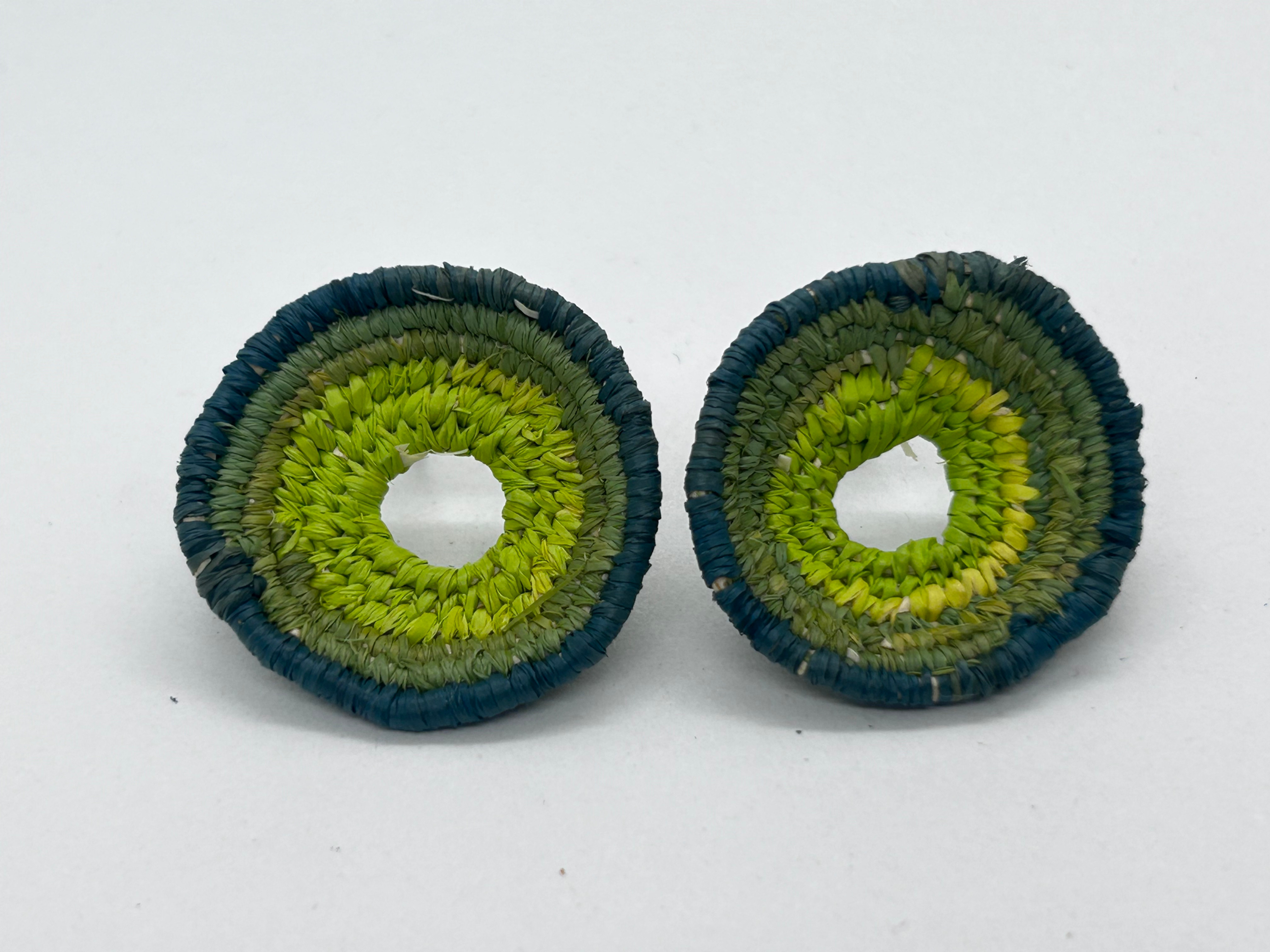 Hand-made raffia, brass & silver earring