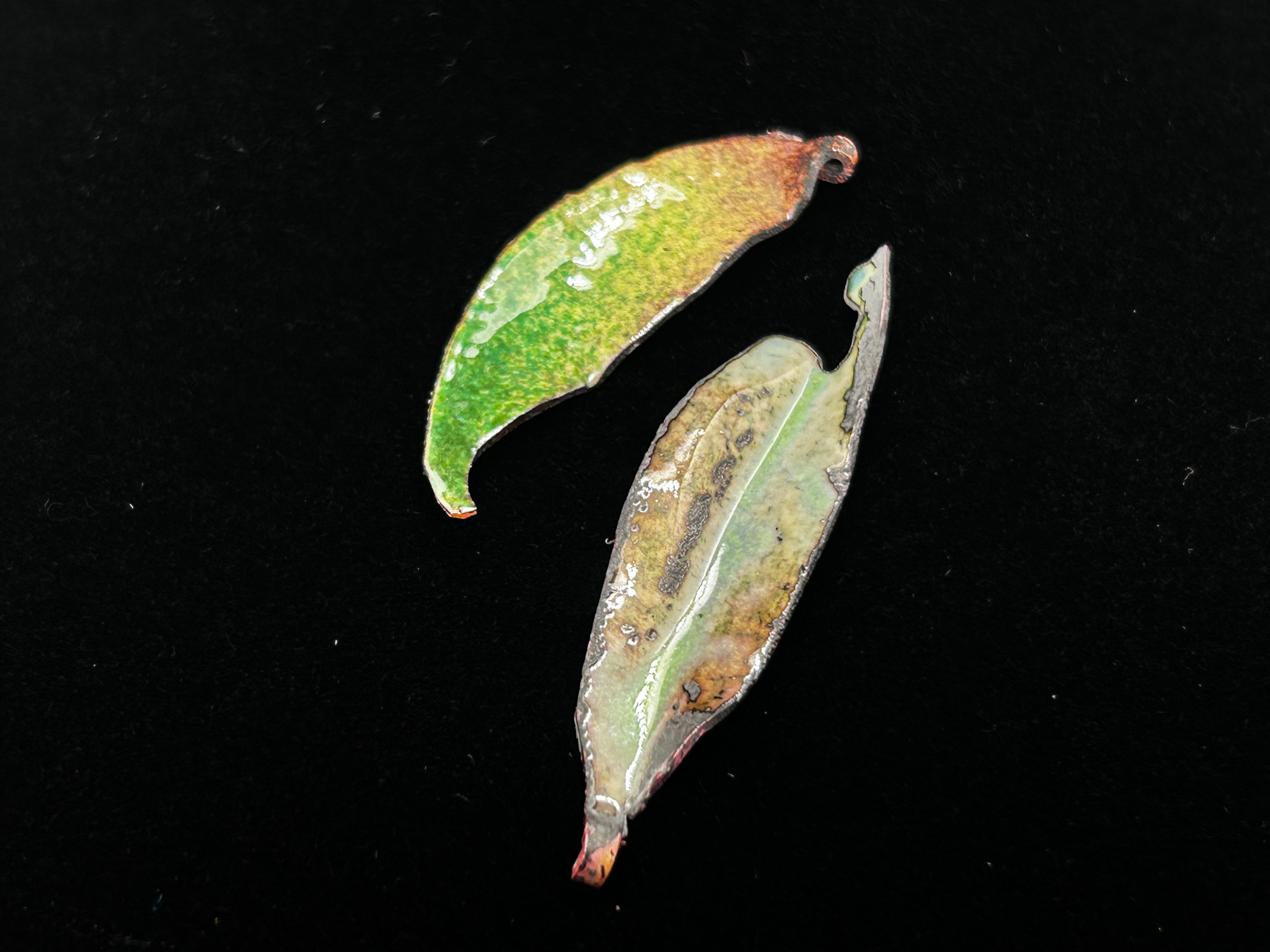 brass and enameled "gum leaves"