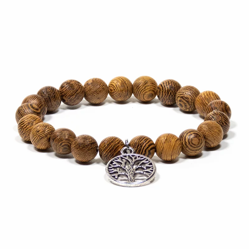 Mala/bracelet  08 mm en bois Wengé élastique arbre de vie