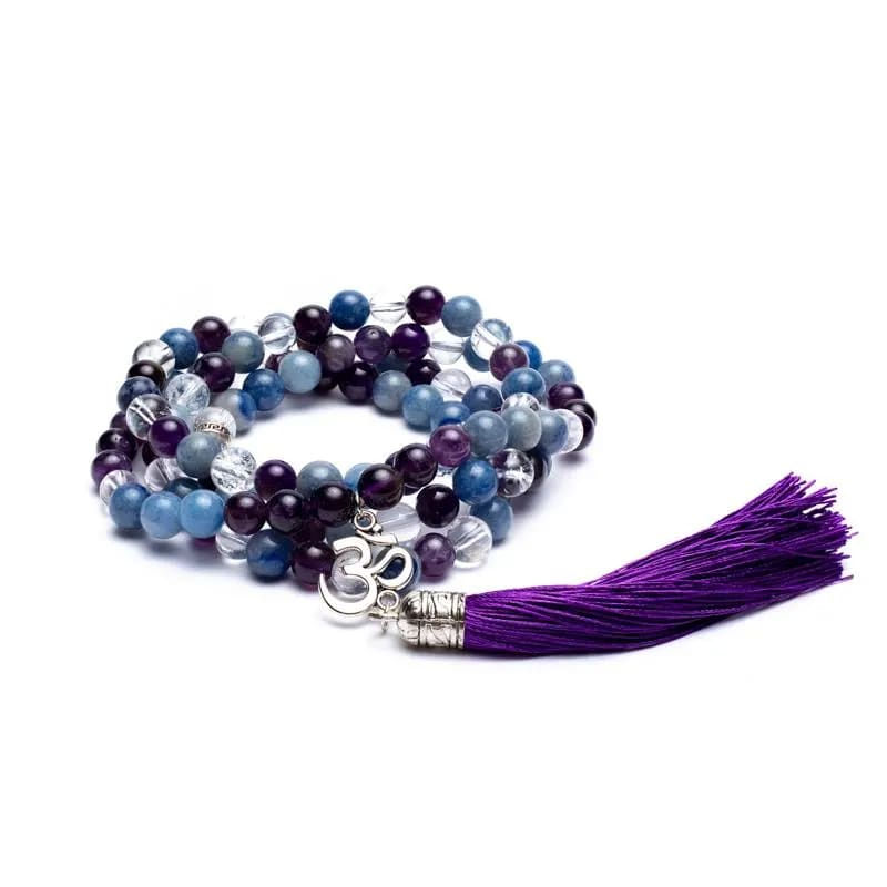 Mala Améthyste - aventurine - cristal de roche + OM