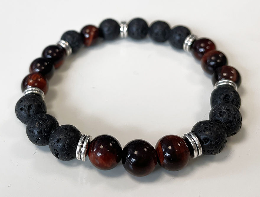 Bracelet 08mm Oeil de taureau, Pierre de Lave