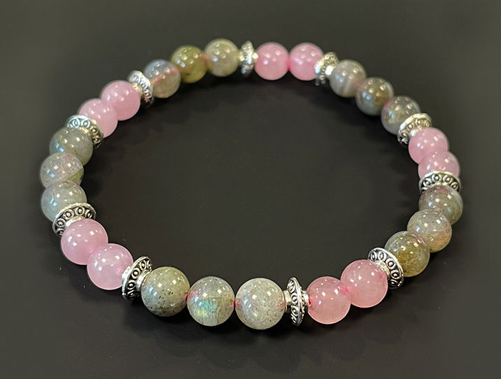 Bracelet 06 mm Labradorite, Quartz rose A