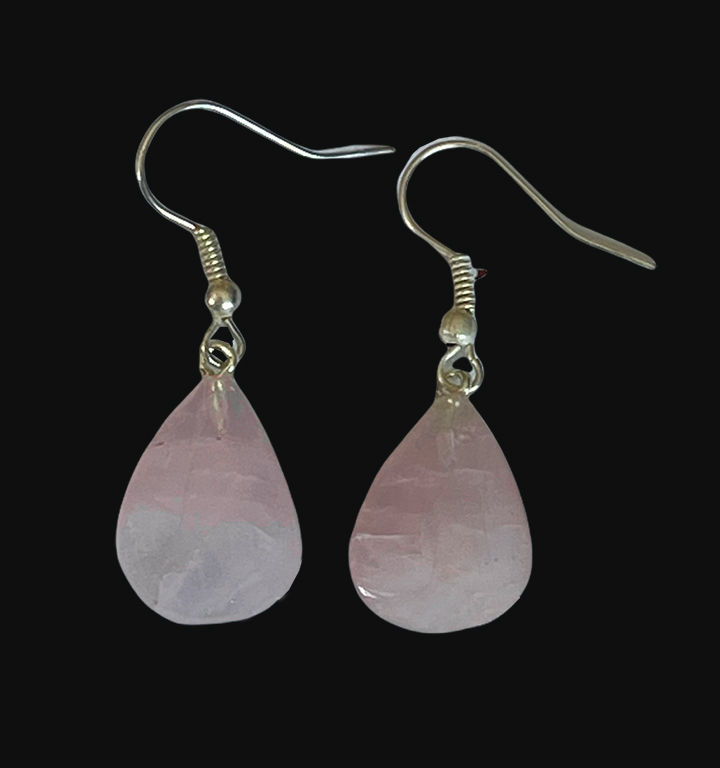 Boucles d'Oreilles goutte Quartz Rose plaquées argent