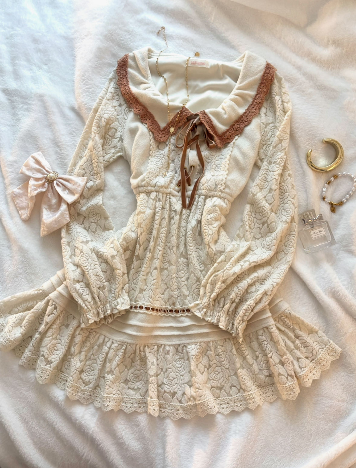 ❀ Dollette Ivory Lolita Sailor-Style Lacey Dress ❀