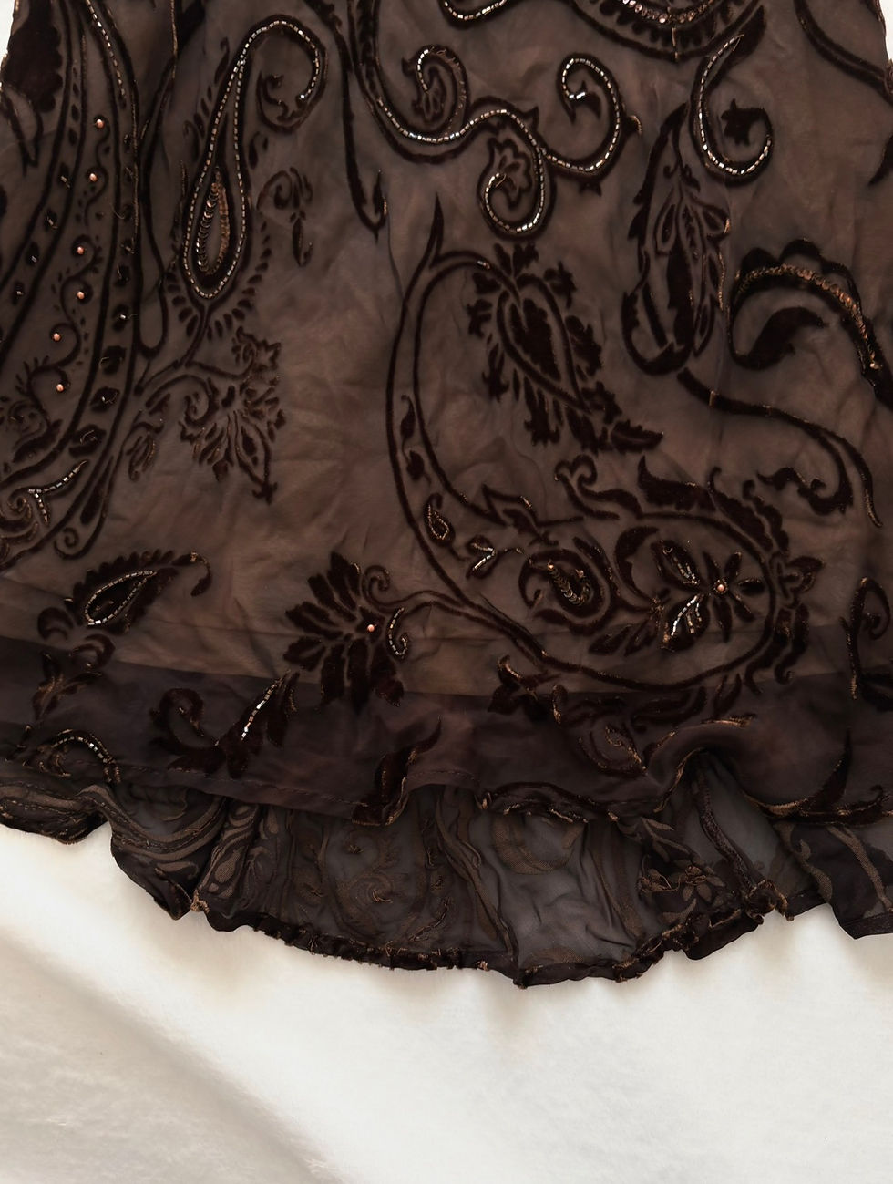 Thumbnail: ❀ Mocha Brown Velvet Low Waisted Vintage Midi Skirt ❀
