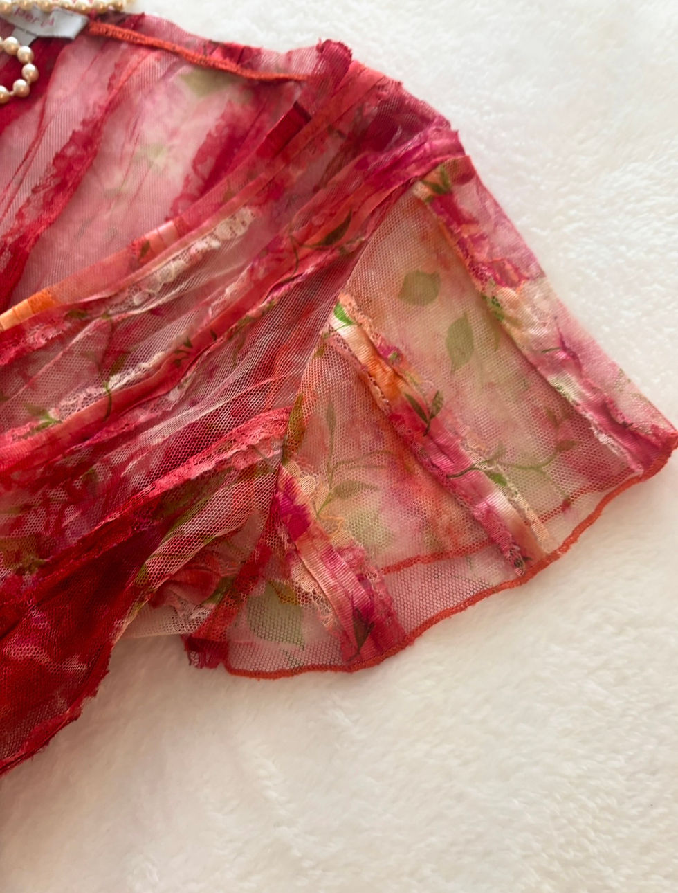 Thumbnail: ❀ Red Lined Sheer Summertime Chest-Flattering Shirt ❀