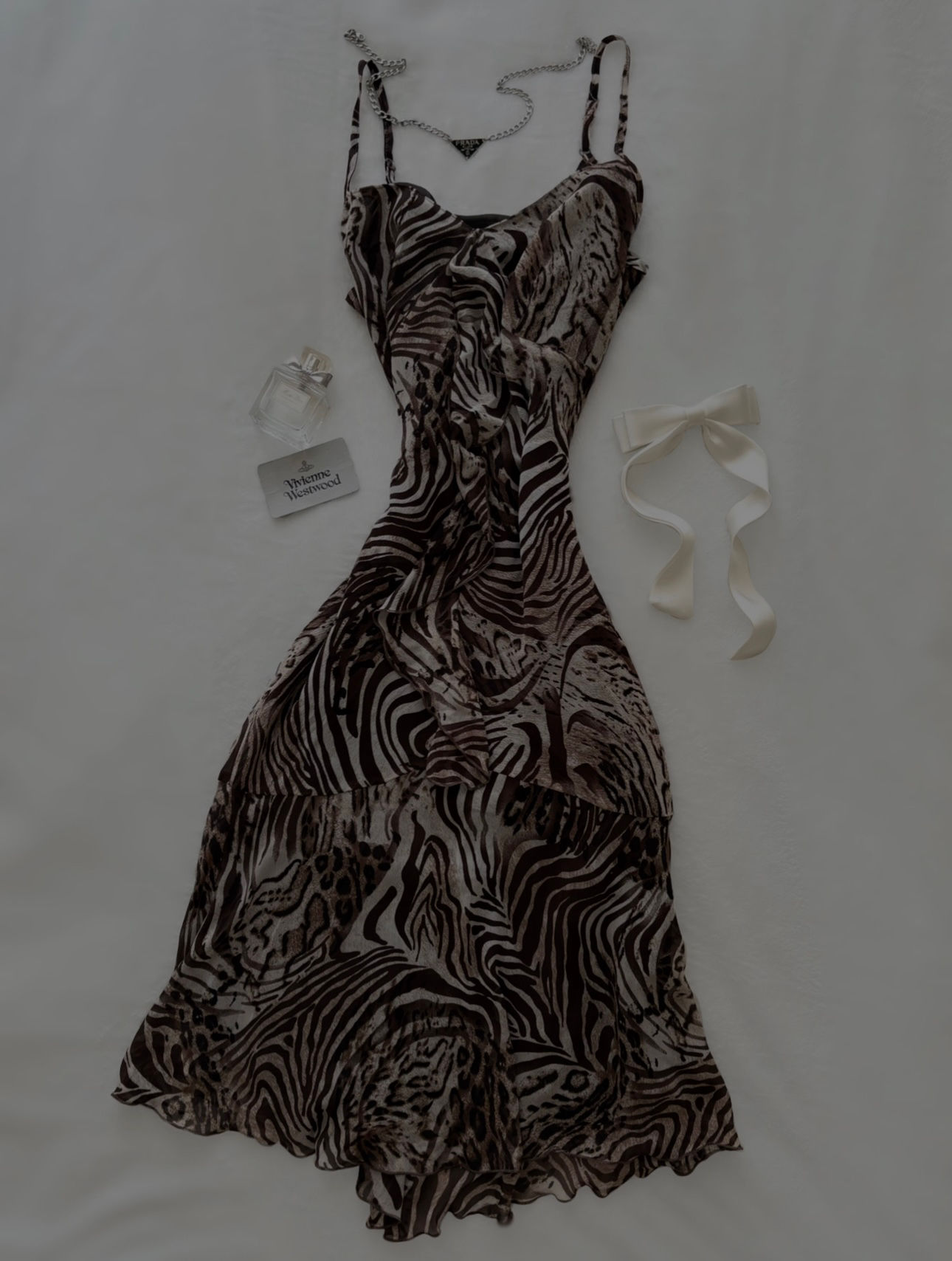 ❀ True Vintage Dollette Ruffled Zebra Print Midi Dress ❀
