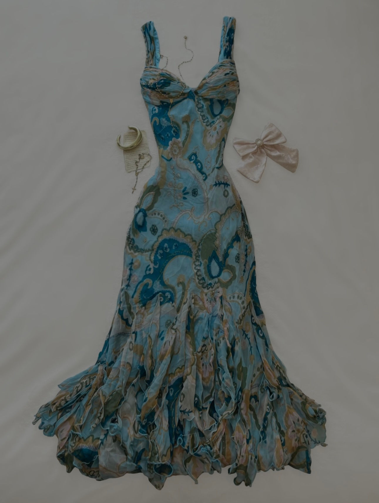 ❀ Oceanic Vintage Blue Mesh Beaded Dress ❀