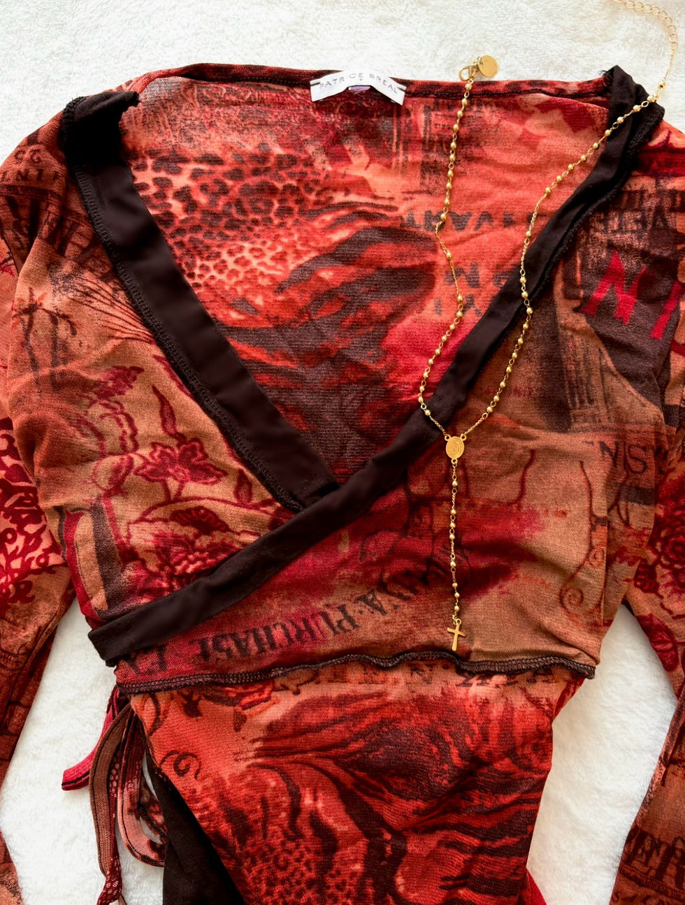 Thumbnail: ❀ Dark Elegance Red Mesh Layered Wrapped Shirt ❀