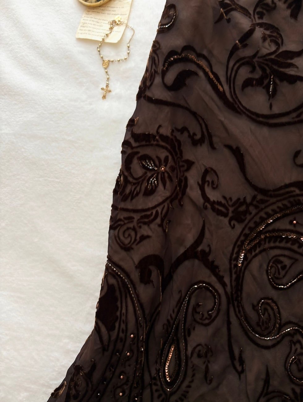 Thumbnail: ❀ Mocha Brown Velvet Low Waisted Vintage Midi Skirt ❀
