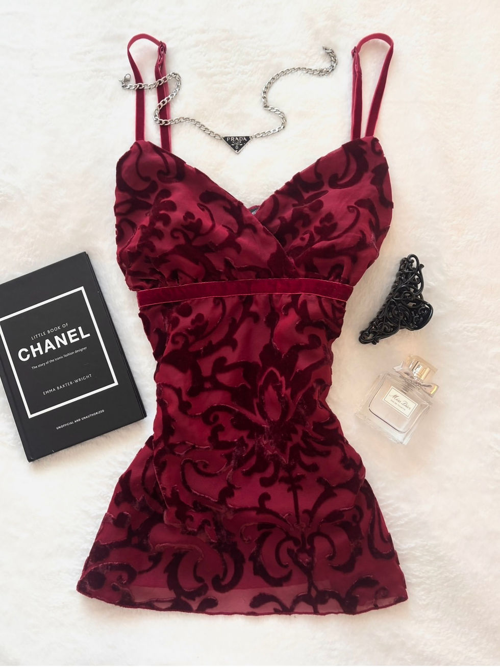 Thumbnail: ❀ True Vintage Deep Red Velvet 1980s Cami Top ❀