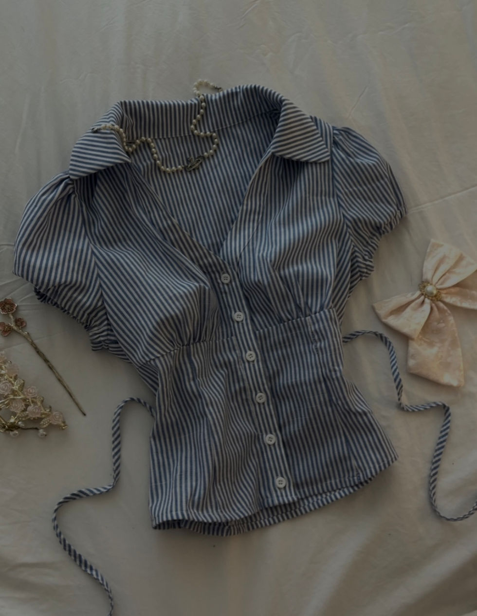 Thumbnail: ❀ Corsetted Waist-Flattering Striped Shirt ❀