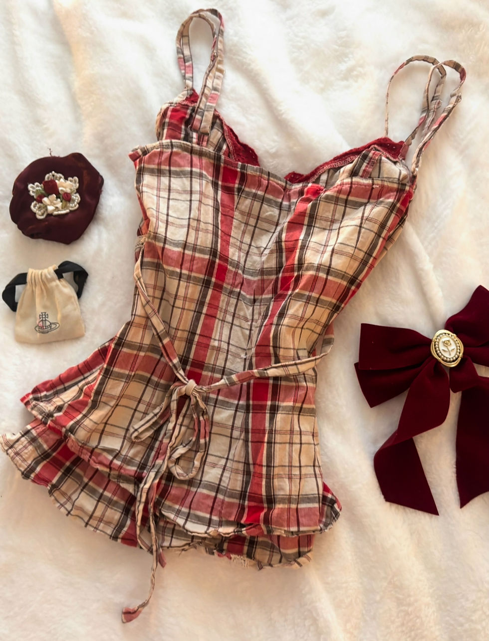 Thumbnail: ❀ Tartan Chest Flattering Ruffle Trimmed Cami ❀